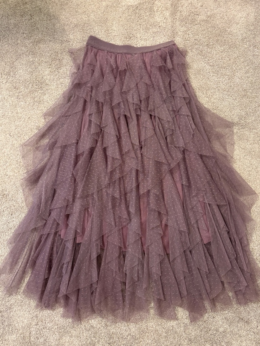 Anthropologie Ruffle Tulle Maxi Skirt in Mauve / Light Purple